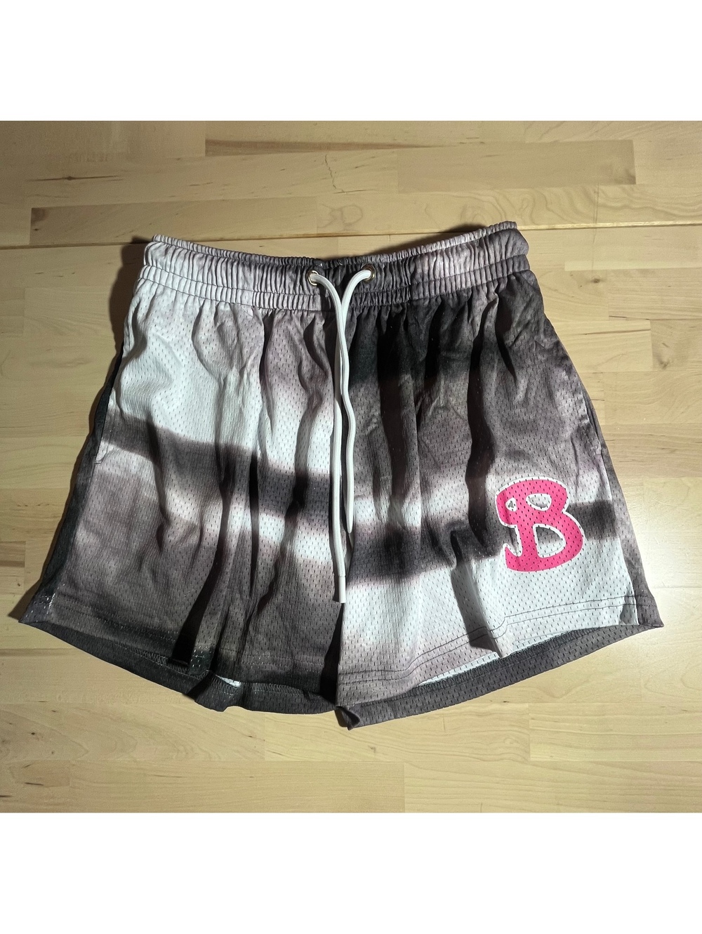 BKTSQD "Bucket Squad" Mesh Basketball Shorts - Grey/White Ombre (Size Medium)